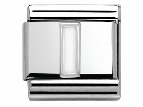 Classic SilverShine Buchstaben von Nomination, glänzendes Emaille-Design in Silber, rechteckige Form mit leicht abgerundeten Kanten, ideal zur Personalisierung von Armbändern.