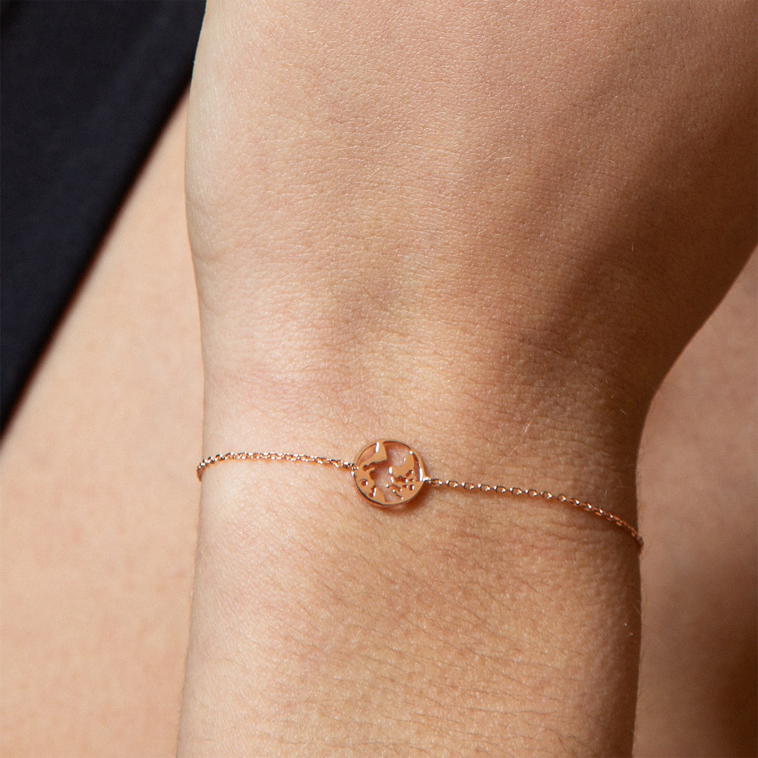XENOX Sterling Silber Armband XS3165R - 15-18,5 cm - WANDERLUST - Roségold vergoldet Ankerkette - Weltkugel – Ansicht 3