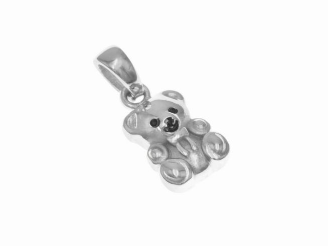 304659-0 Niedlicher silber rhodinierter Teddybär Anhänger aus Lack, ideal für Kinder, hergestellt von Juwelier Harnisch, perfekt als Schmuckstück oder Geschenk.