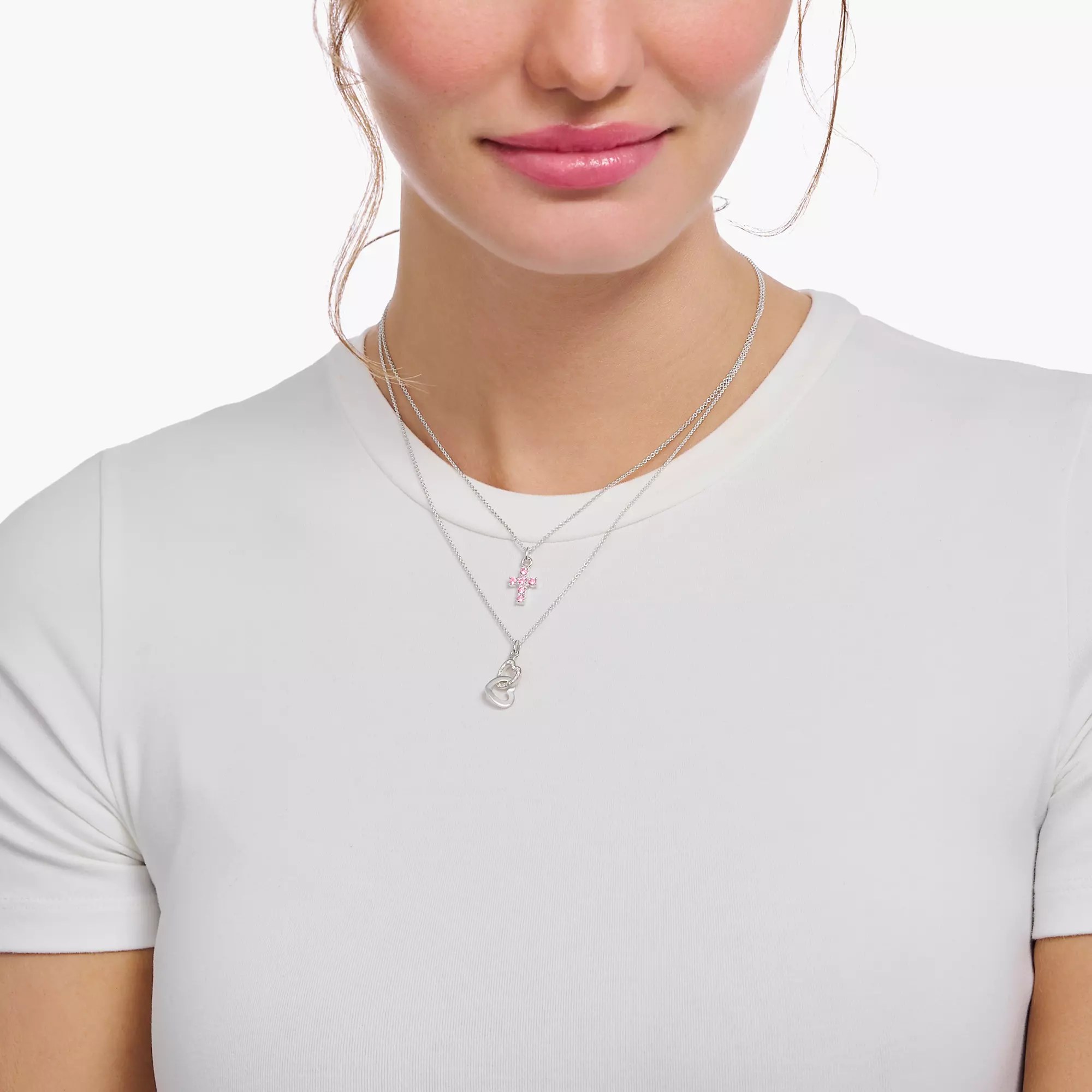 Thomas Sabo Kette - Kreuz - Silber & Zirkonia - Rosa-Pink - 38 bis 45 cm – Ansicht 2