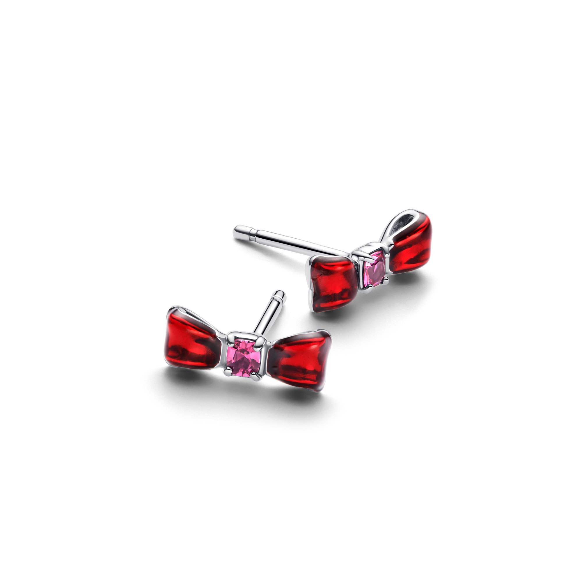 Pandora Ohrringe - Disney Schneewittchen Schleifen-Ohrstecker - Sterling Silber Emaille - synt. Kristall Rot – Ansicht 2