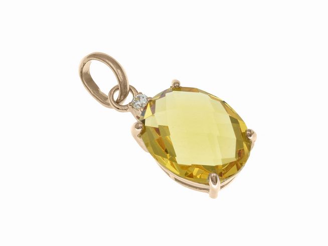 Ovaler Tropfenanhänger aus Sterling Silber mit Roségold Vergoldung und einem großen gelben Stein, ergänzt durch einen kleinen weiteren Stein, elegant und hochwertig verarbeitet.