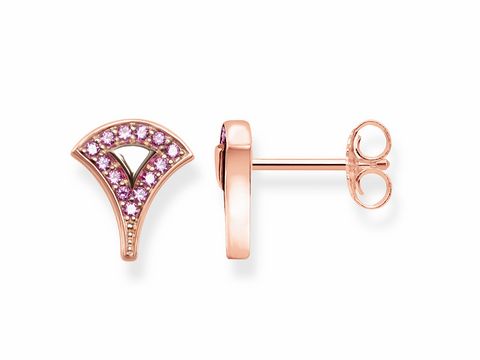 Rosé vergoldete Thomas Sabo Ohrstecker H1976-540-10 mit asiatischen Ornamenten und funkelnden pinken Steinen, elegant und modern, ideal für jeden Anlass.