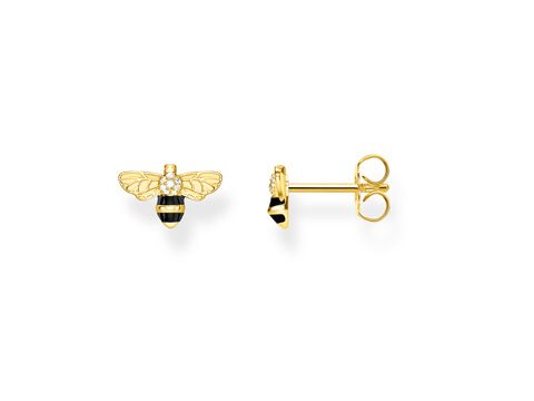 Ohrstecker von Thomas Sabo in Form einer mehrfarbigen Biene mit goldfarbener Fassung und Glitzersteinen, Modell H2052-565-7, perfekt für jeden Anlass.