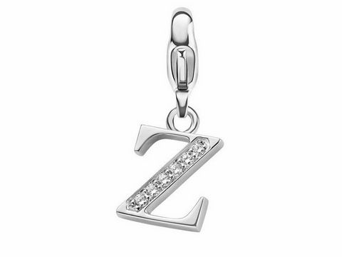 Silberner Charm in Form des Buchstabens Z von Ti Sento mit funkelnden Zirkonia-Steinen, ideal für individuelle Schmuckgestaltungen und personalisierte Armbänder.