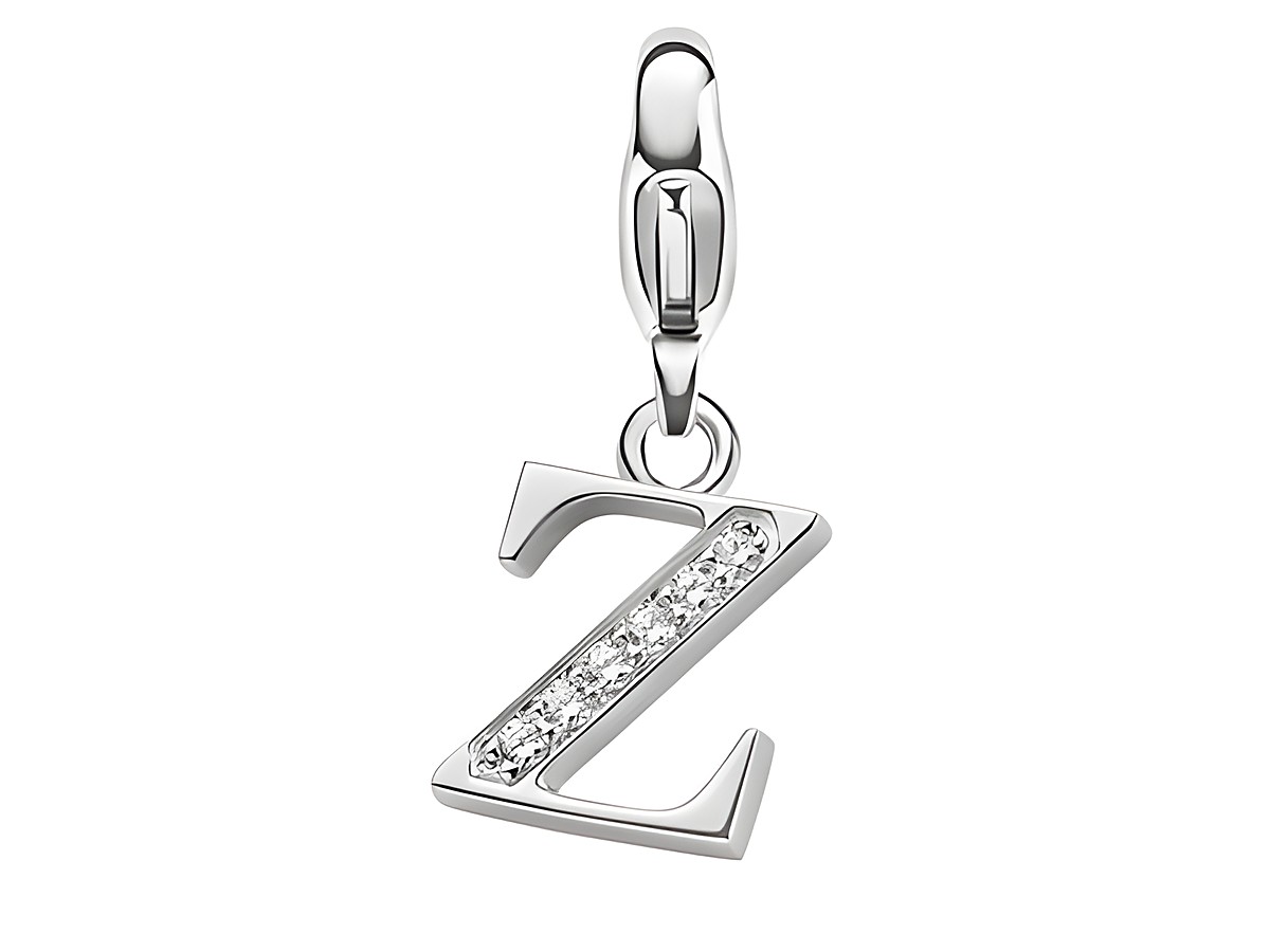 Silberner Charm in Form des Buchstabens Z von Ti Sento mit funkelnden Zirkonia-Steinen, ideal für individuelle Schmuckgestaltungen und personalisierte Armbänder.