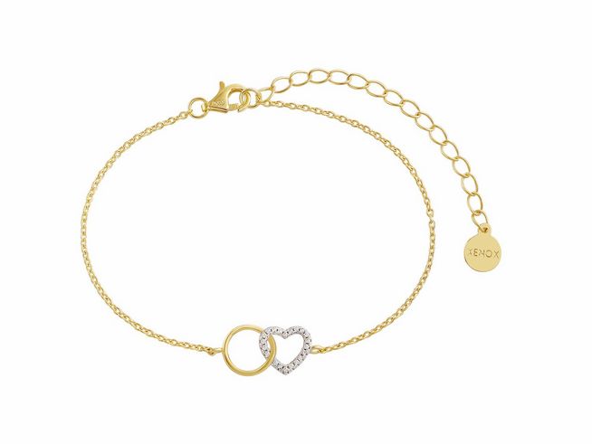Xenox Sterling Silber Armband XS3612G in Gelbgold Vergoldung mit Karreekette und Herzmotiv, verstellbar von 15 bis 20 cm, stilvoll und elegant, ideal als Geschenk für besondere Anlässe.