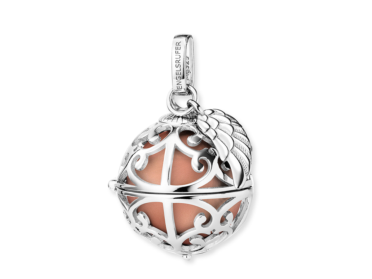Engelsrufer ER-23-16-M Klangkugel Anhänger mit Flügel - Silber rhod. - Rosé Gr. M Engelsrufer Klangkugel Anhänger aus rhodiniertem Silber in Rosé mit filigranem Flügel-Design, dekorativ und symbolisch, perfekt als modisches Schmuckstück zur Aufbewahrung eines Klangkugels.