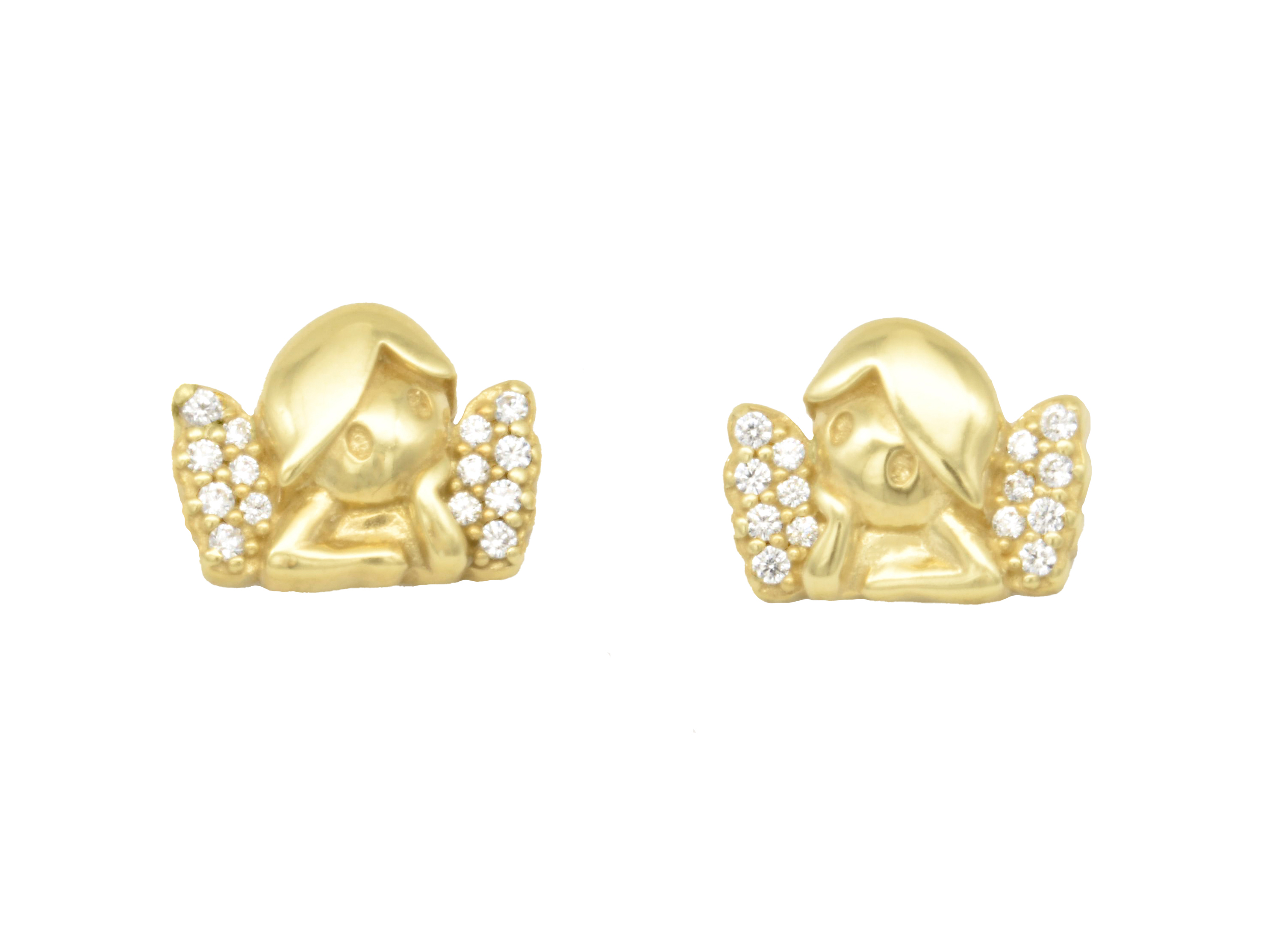 Silber Ohrringe Ohrstecker in Form eines Schutzengels aus vergoldetem Sterling Silber, poliert, verziert mit Zirkonia, hergestellt von Juwelier Harnisch.