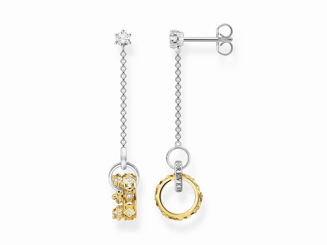 Ohrringe von Thomas Sabo mit Krone und Hänger in Gelbgold Vergoldung, elegantes Design mit funkelndem Stein, ideal für stilvolle Anlässe.
