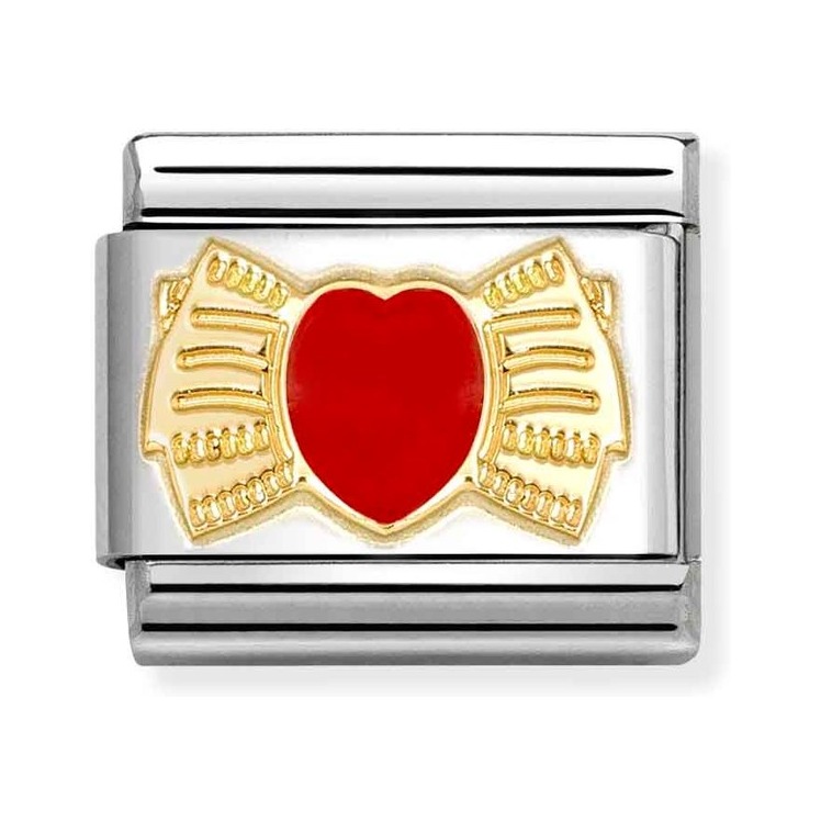 Nomination Composable Classic Charm Herzschleife rot - Edelstahl, Gelbgold, Emaille