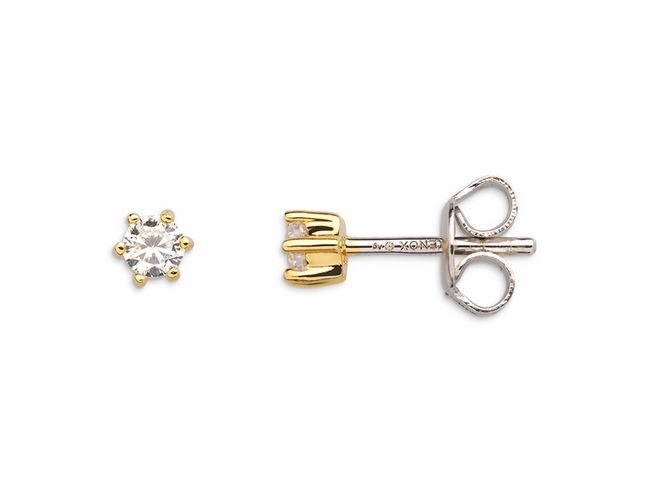 Xenox Sterling Silber Ohrringe XS3516G mit krappe gold vergoldeter Fassung und funkelndem Stein, eleganter Ohrschmuck für besondere Anlässe.