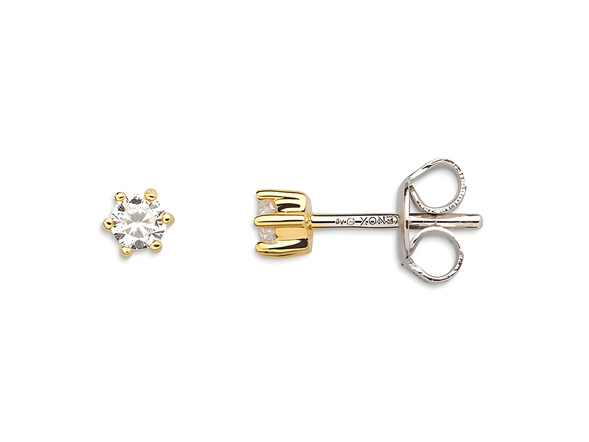 Xenox Sterling Silber Ohrringe XS3516G mit krappe gold vergoldeter Fassung und funkelndem Stein, eleganter Ohrschmuck für besondere Anlässe.
