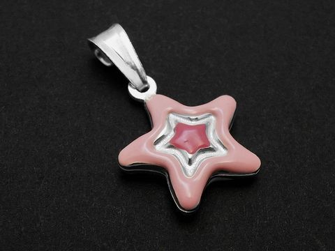 Silber Anhänger in Form eines Stars mit traumhaftem Lack in pink und rosa, plastisch und 3D. Hersteller Juwelier Harnisch, inspiriert von Sonne, Mond und Sternen.