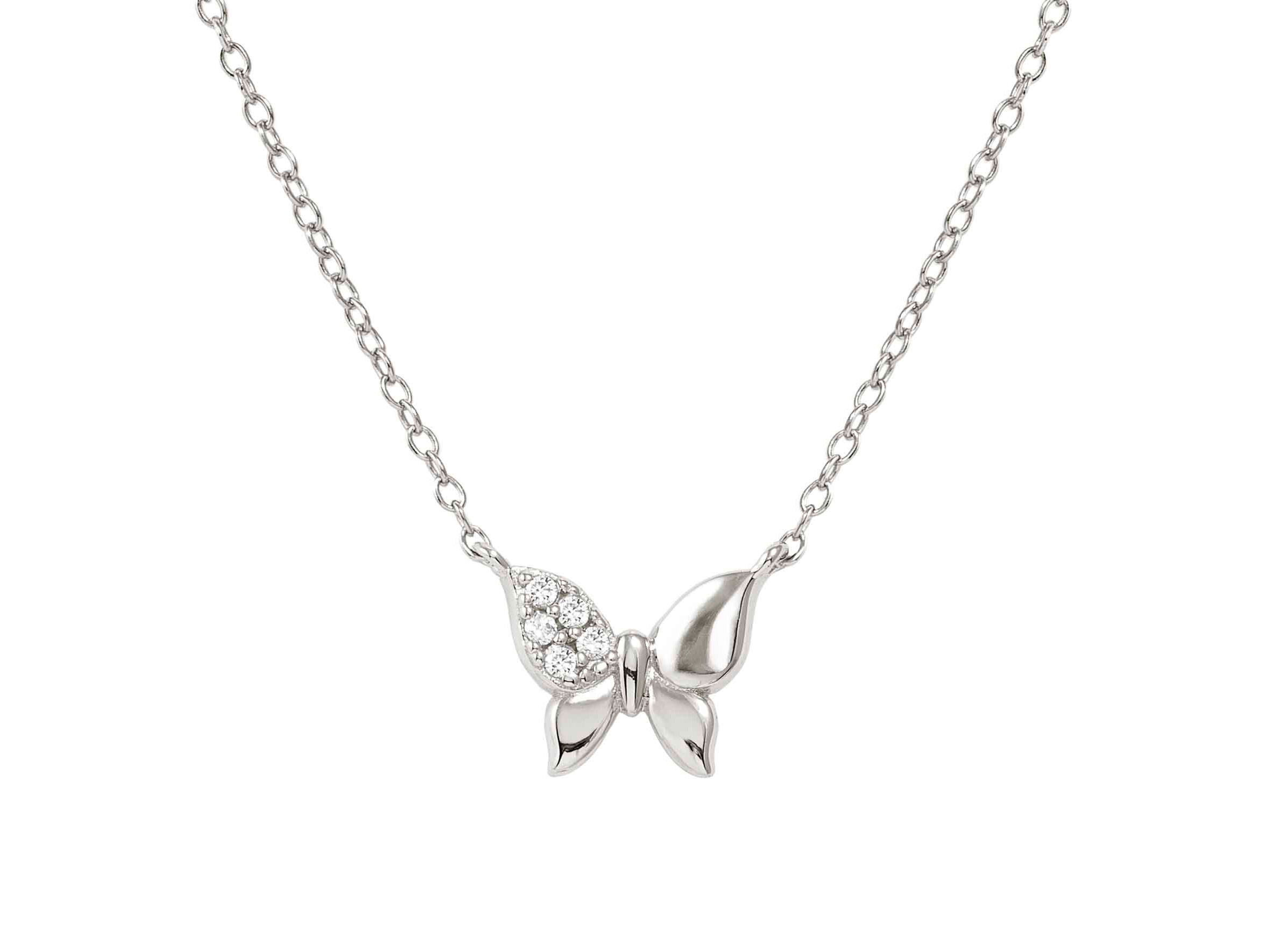 Sterling Silber Halskette mit einem filigranen Schmetterling-Anhänger, verziert mit Zirkonia, verstellbar von 38 bis 44 cm, modernes Design von Pandora, Neuheit.