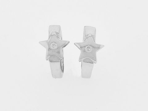 Creolen aus Silber rhodiniert mit funkelndem Zirkonia, Stern-Design, für Kinder, Hersteller: Juwelier Harnisch, Größe 1,1 mm.