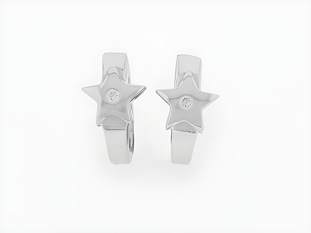 Creolen aus Silber rhodiniert mit funkelndem Zirkonia, Stern-Design, für Kinder, Hersteller: Juwelier Harnisch, Größe 1,1 mm.