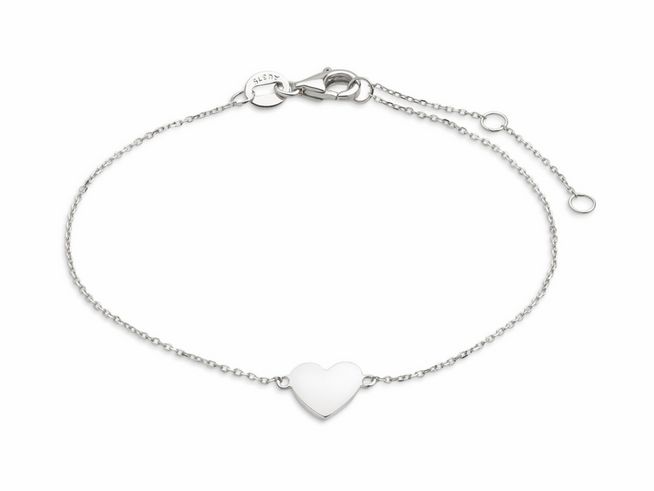 Xenox Weißgold Armband XG4208 in 15-18 cm mit Herzanhänger aus 375 Weißgold und Karreekette, elegantes und zeitloses Design für besondere Anlässe.