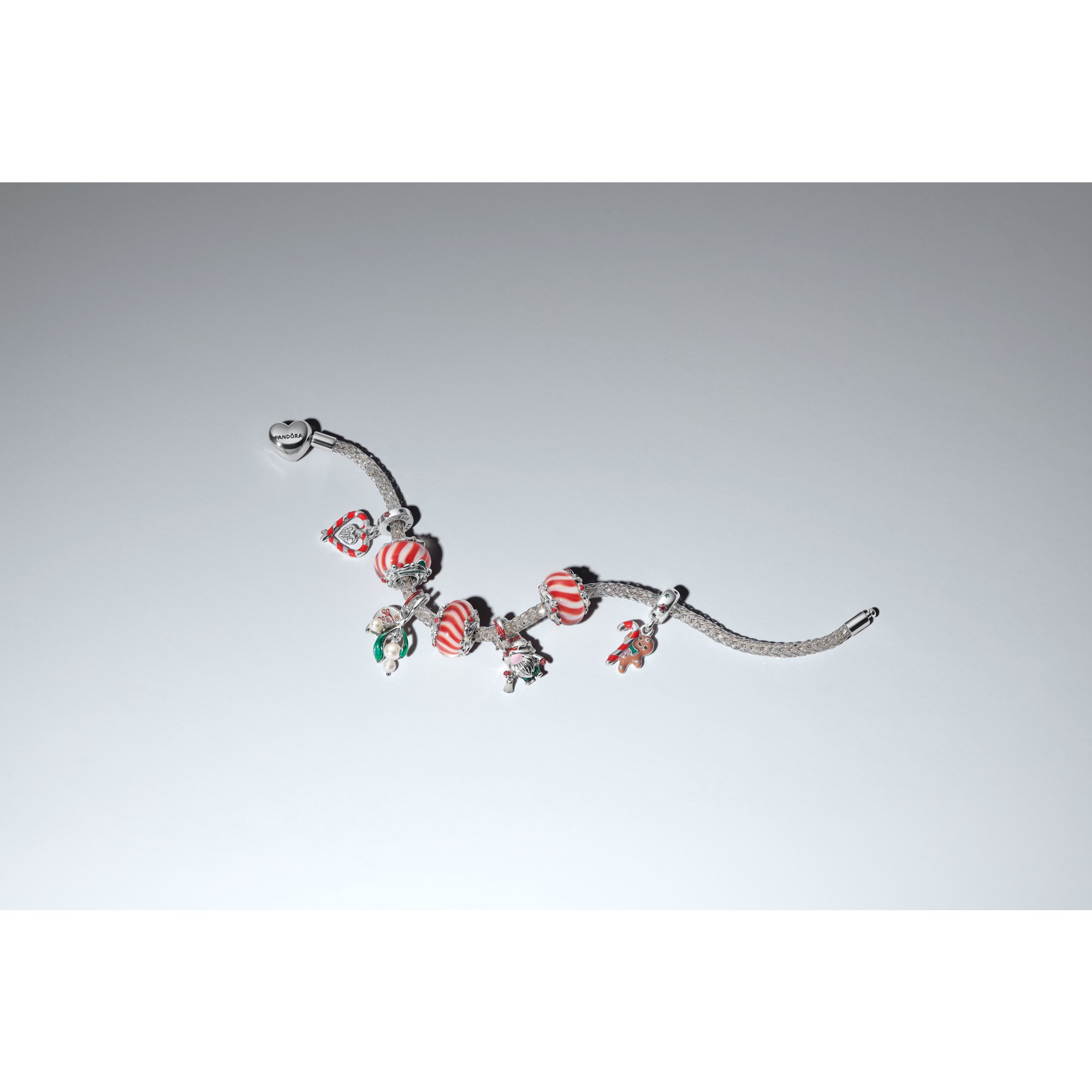 Pandora Doppelte Zuckerstange Herz Weihnachts-Charm-Anhänger - Sterling Silber - Steinmix Multicolor – Ansicht 4