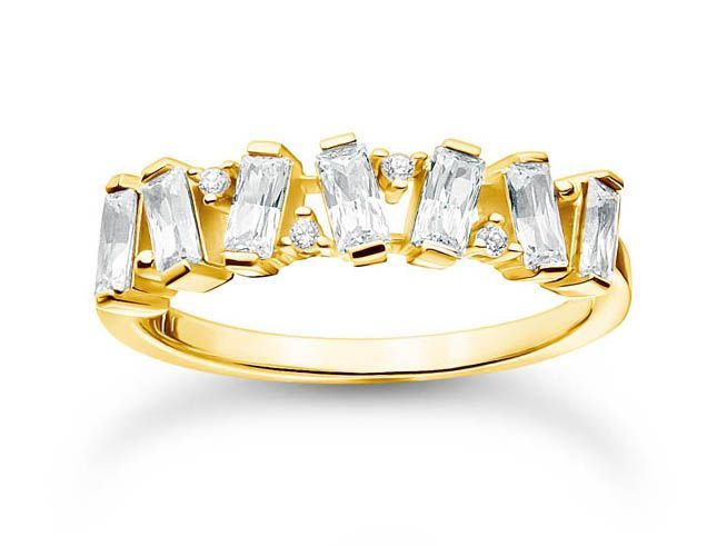 Thomas Sabo Charming Ring aus Sterling Silber mit vergoldeter Oberfläche, verziert mit weißen Zirkonia, Größe 56, elegant in modernem Design.