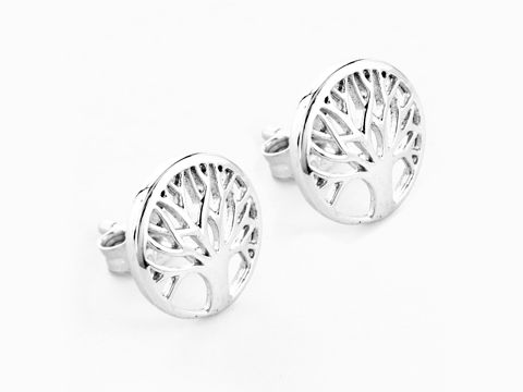 Lebensbaum Ohrstecker klassisch in Silber rhodiniert von Juwelier Harnisch, filigranes Design ohne Stein, ideal als elegantes Accessoire für verschiedene Anlässe.