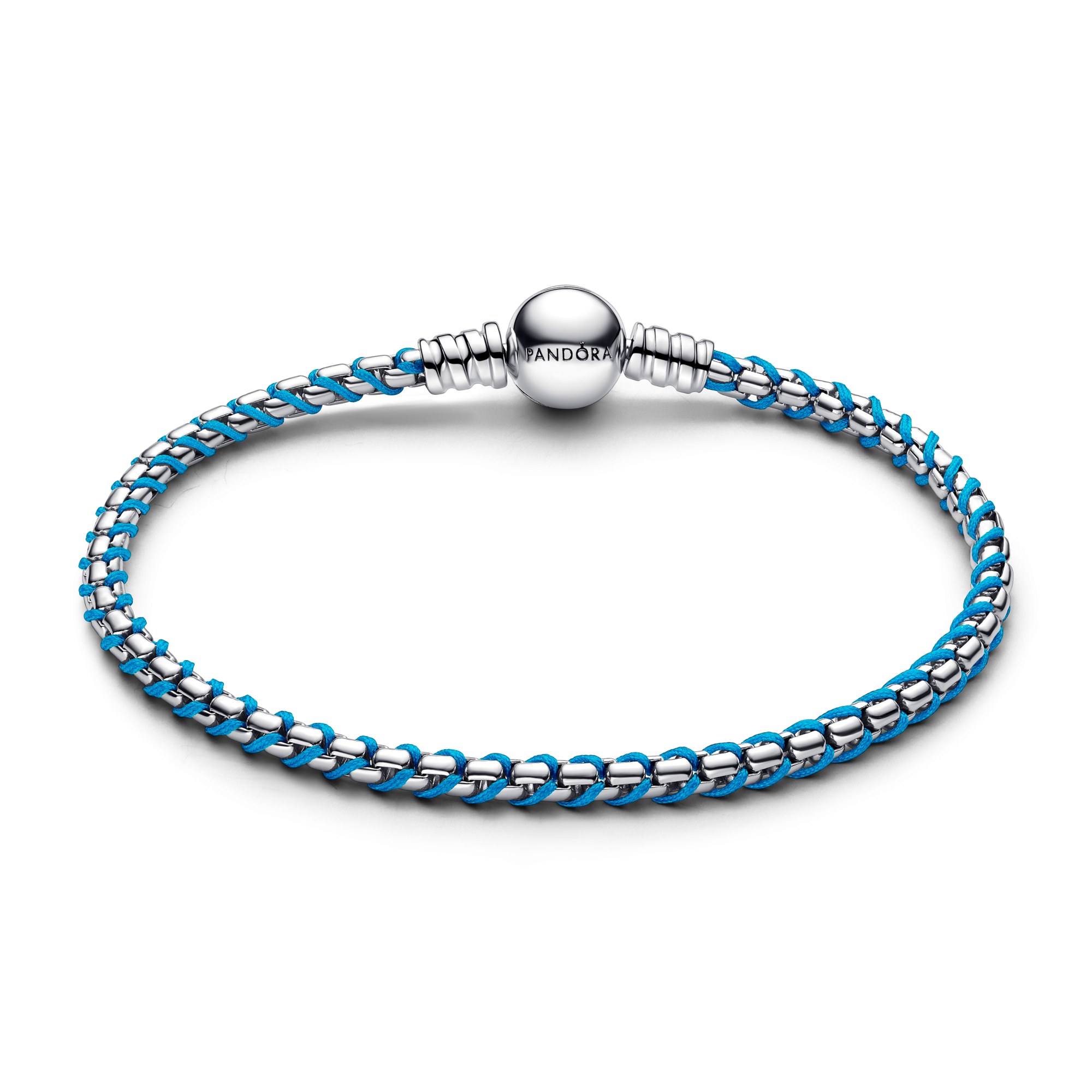 Pandora blaue Kordel Schlangen-Gliederarmband - Sterling Silber