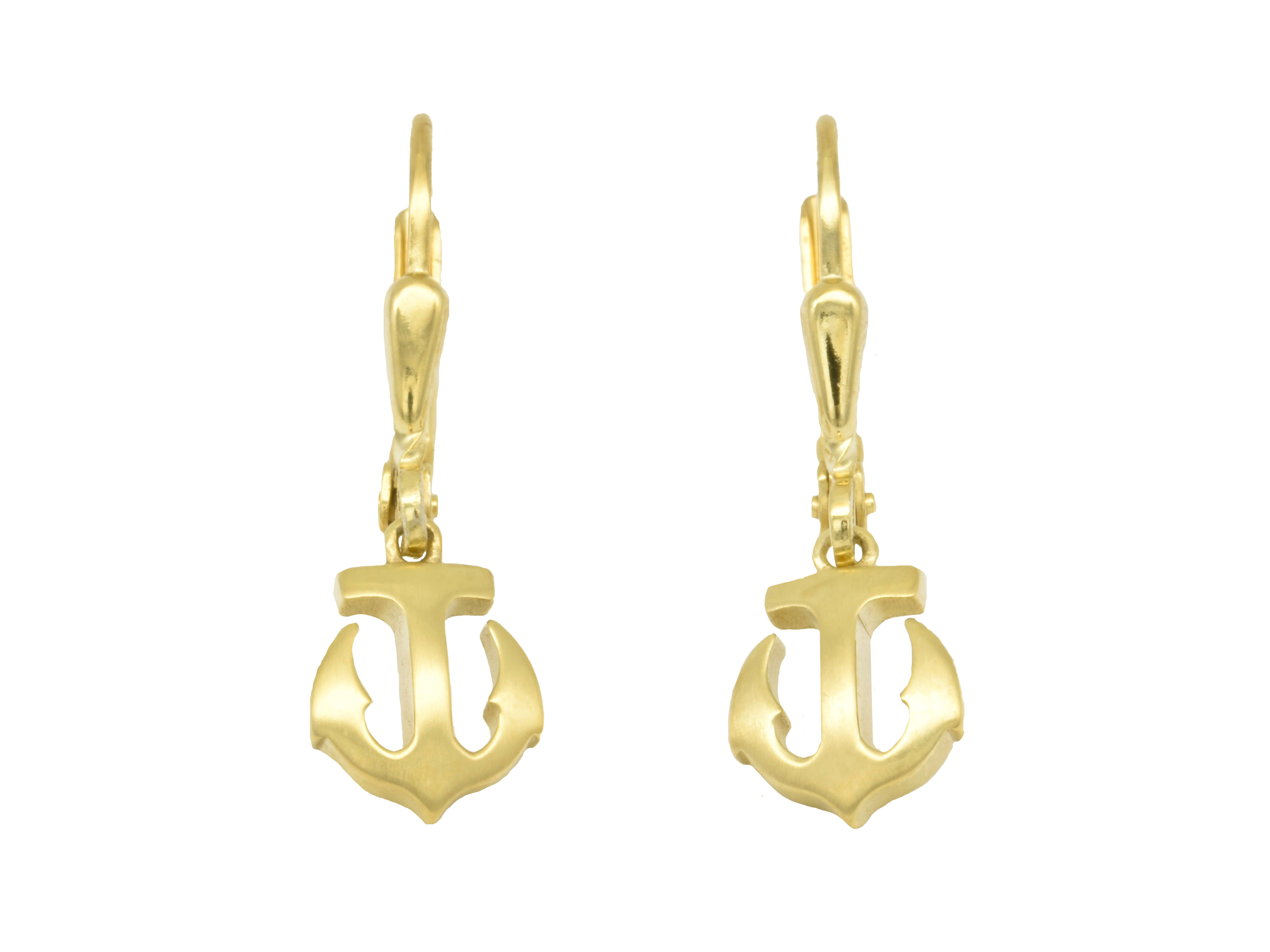 Silber Ohrringe Ohrhänger in Ankerform aus Sterling Silber vergoldet und teilmattiert, hergestellt von Juwelier Harnisch, im eleganten Gelbgold auf Silber Design.