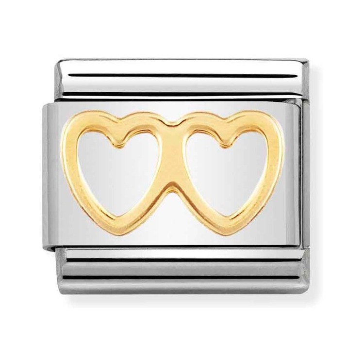Nomination Composable Classic Charm Doppelherz - Edelstahl, Gelbgold