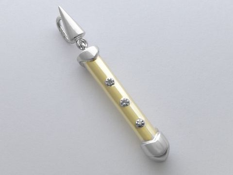 Gold Anhänger in Zylinderform aus 585 Gold, modisch mit drei Diamanten 0,03 ct W/Si, bicolor, Hersteller Juwelier Harnisch, ideal als stilvolles Accessoire.