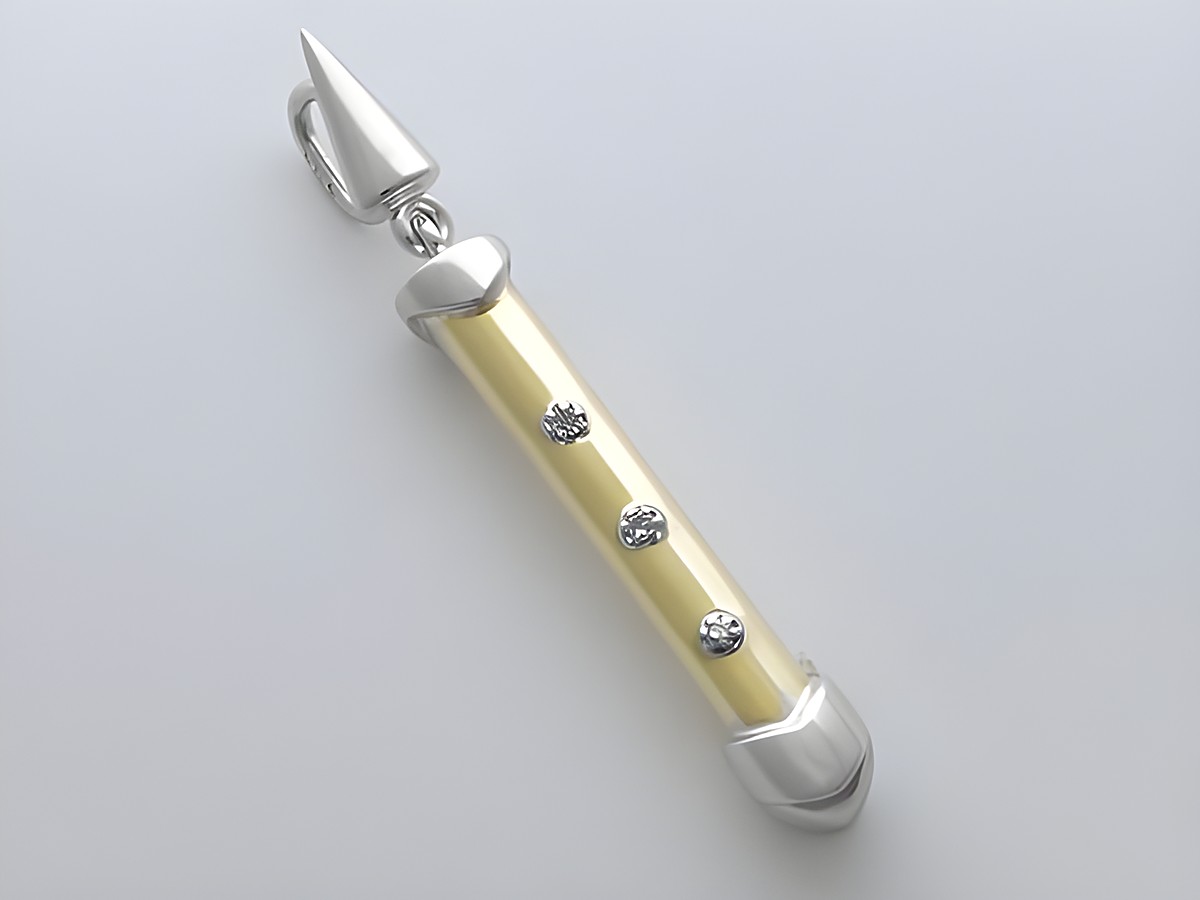 Gold Anhänger in Zylinderform aus 585 Gold, modisch mit drei Diamanten 0,03 ct W/Si, bicolor, Hersteller Juwelier Harnisch, ideal als stilvolles Accessoire.