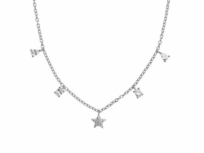 Xenox Sterling Silber Kette XS2297 in 40-45 cm Länge mit Midnight Kareekette und funkelnden Sternanhängern, ideal für eleganten Schmuck.