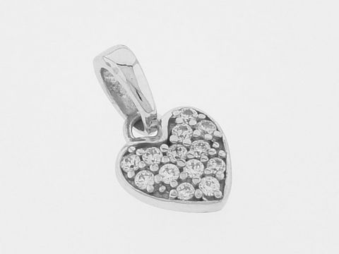 Herz Silber Anhänger niedlich glänzend aus rhodiniertem Material mit Zirkonia-Steinen, Hersteller Juwelier Harnisch, Perlen & Steine.