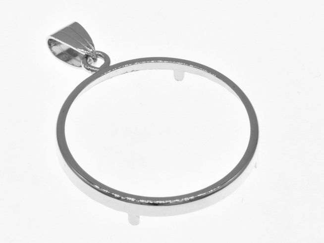 Schlichter Anhänger aus 925 Sterling Silber, rhodiniert, mit einem Durchmesser von 29 mm für Münzen bis 3,0 cm. Ideal für individuelle Gestaltung und Schmuckliebhaber.