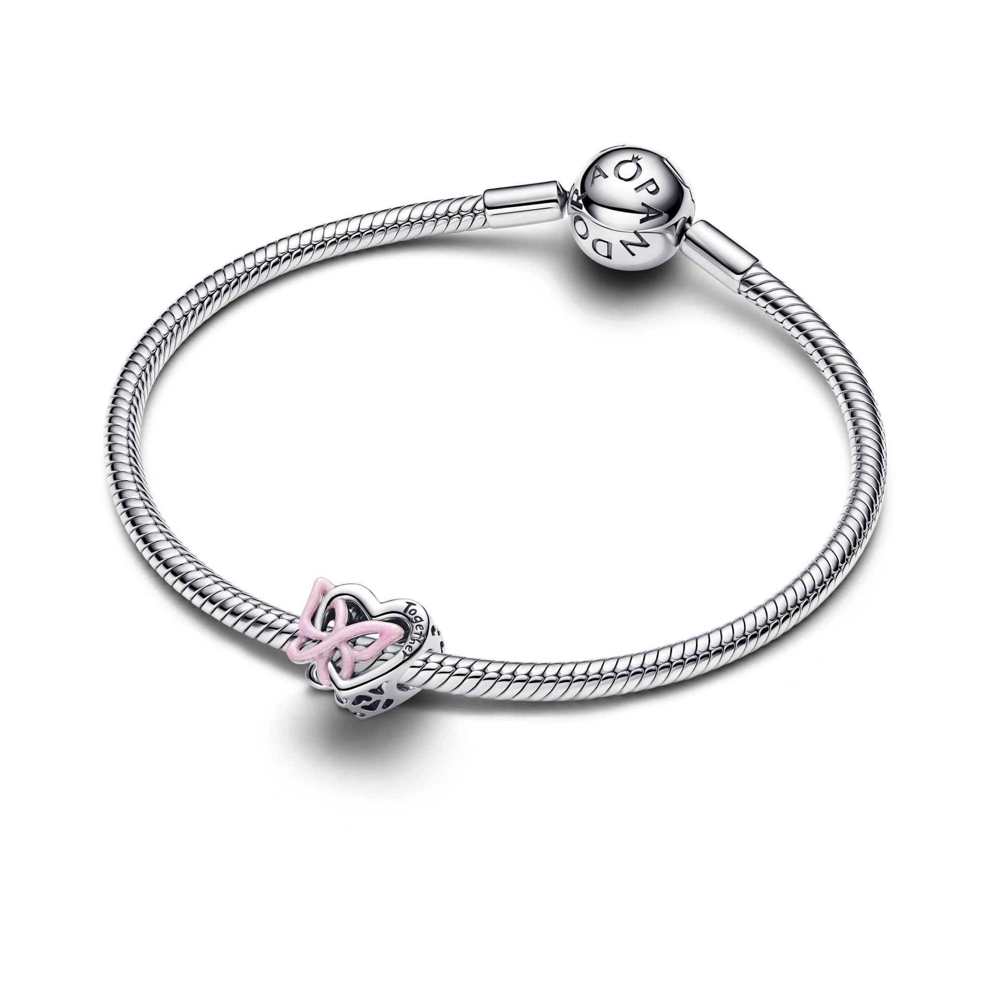 Pandora Verschlungenes Herz und Schmetterling Charm - Sterling Silber - Emaille Pink – Ansicht 3