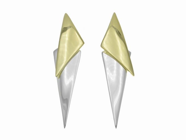 Ohrhänger aus Sterling Silber in polierter Ausführung mit dreieckigem Design, vergoldet in Gelbgold, Hersteller Juwelier Harnisch, ohne Stein.