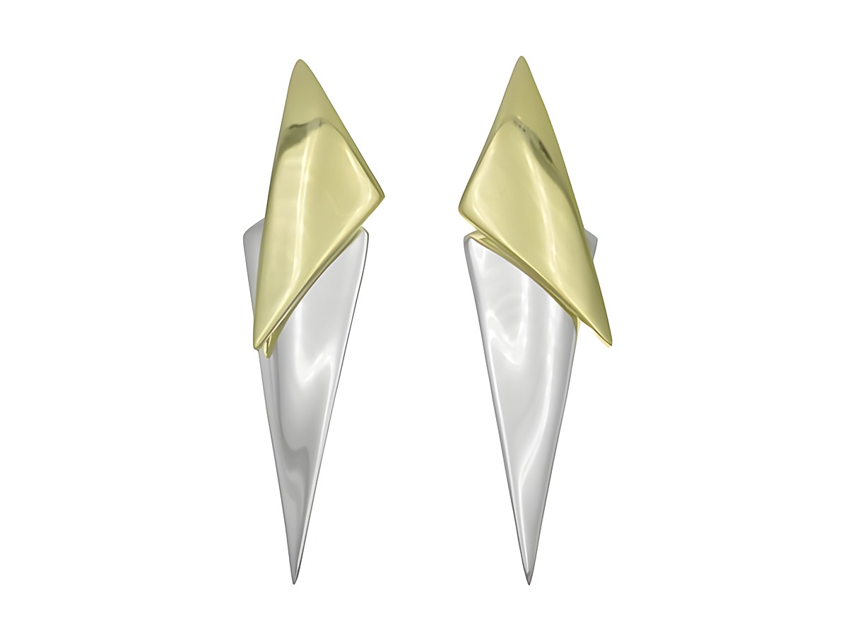 Ohrhänger aus Sterling Silber in polierter Ausführung mit dreieckigem Design, vergoldet in Gelbgold, Hersteller Juwelier Harnisch, ohne Stein.