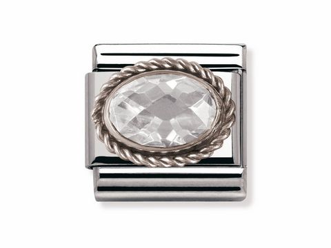 Classic Kordel in Weiß mit Silberrand, Zirkonia in ovaler Form, hochwertiges Design von Nomination, ideal für stylische Armbänder und persönliche Accessoires.