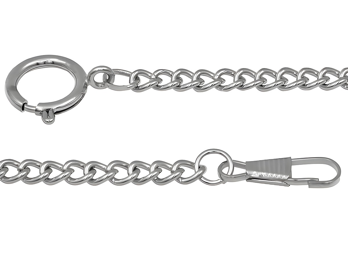 Eichmüller Taschenuhr Metall Kette verchromt poliert 42 cm von Juwelier Harnisch, elegant gestaltete Kette mit stabilem Verschluss für Taschenuhren, zeitloses Design und hohe Qualität.
