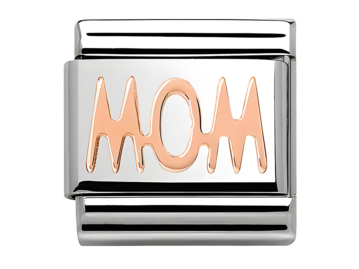 Nomination 430107 02 Classic MOM Roségold Schriftzug auf einer eleganten silbernen Basis. Der Schriftzug MOM ist aus Roségold und verleiht dem Charm eine stilvolle Note.