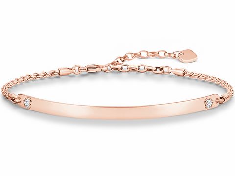 Silbernes Armband von Thomas Sabo in Roségold mit Zirkonia-Steinen, verstellbar von 16,5 bis 19,5 cm, elegantes Design ideal für jeden Anlass.