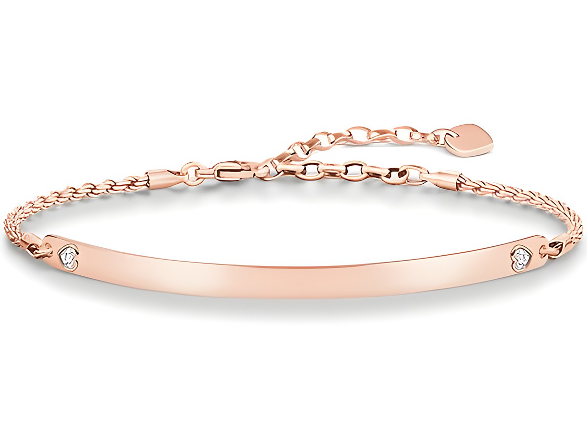 Silbernes Armband von Thomas Sabo in Roségold mit Zirkonia-Steinen, verstellbar von 16,5 bis 19,5 cm, elegantes Design ideal für jeden Anlass.