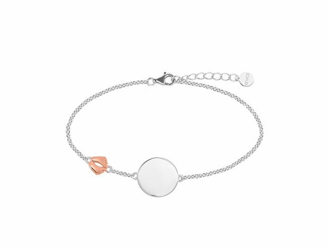 Xenox Silber Armband XS3491R mit einer Ankerkette in Roségold Vergoldung, Gravurplatte und einem charmanten Design für Füße, passend für Handgelenke von 15 bis 18,5 cm.