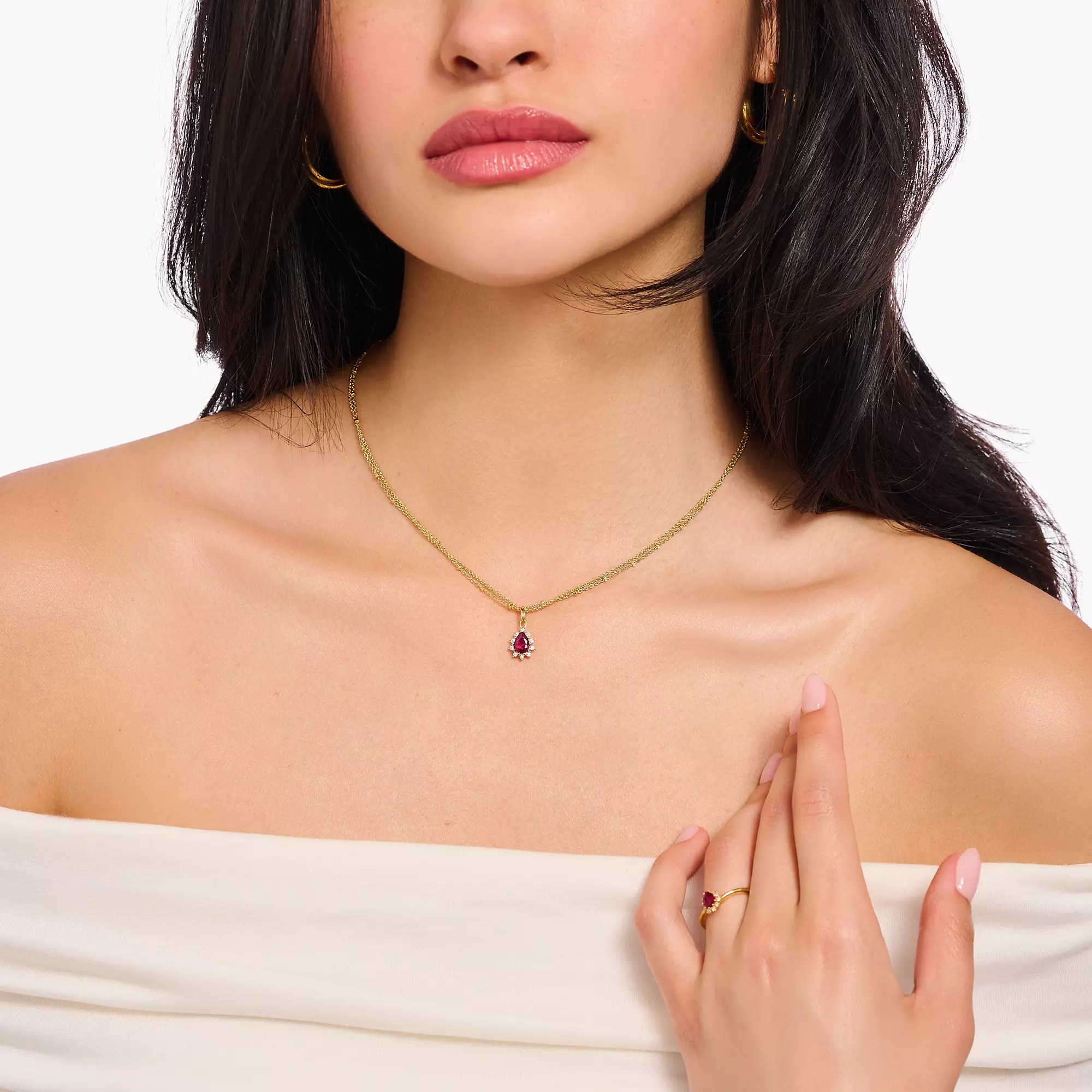 Thomas Sabo True Romance Kette - rot - Silber + 750er Vergoldung + Lab Grown Saphir 40-45 cm – Ansicht 3