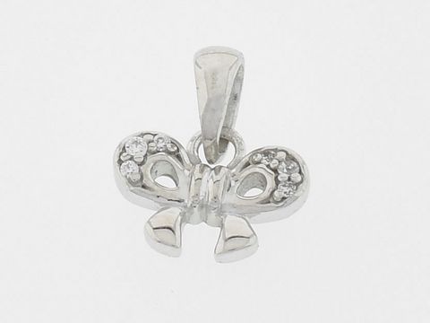 Schleife Silber Anhänger niedlich rhodiniert mit Zirkonia, Hersteller Juwelier Harnisch, funkelnde Details verleihen einen eleganten Look für jeden Anlass.