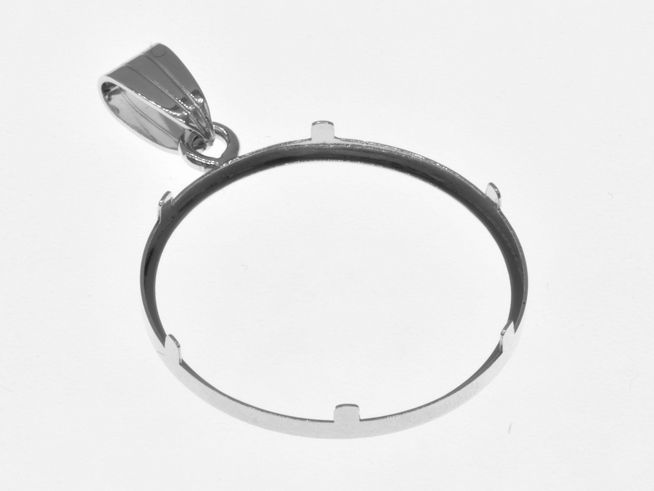 Münzfassung Anhänger aus rhodiniertem 925 Sterling Silber, schlichtes Design für Münzen bis 26 mm Durchmesser, Hersteller Juwelier Harnisch, idealer Schmuck für individuelle Gestaltung.