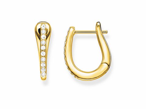 Thomas Sabo Creolen in der Form eines Hufeisens mit glatter goldener Oberfläche und einem Zierelement mit kleinen funkelnden Steinen, elegant und modern, ideal für jeden Anlass.