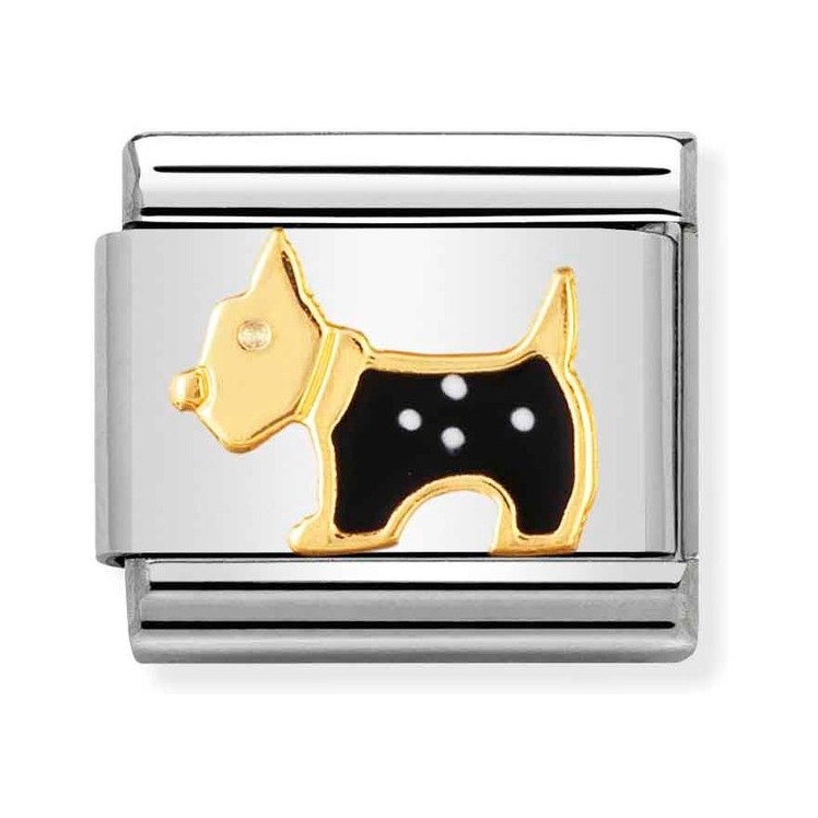 Nomination Composable Classic Charm Schottischer Terrier - Edelstahl, Gold 750 Gelbgold, Emaille