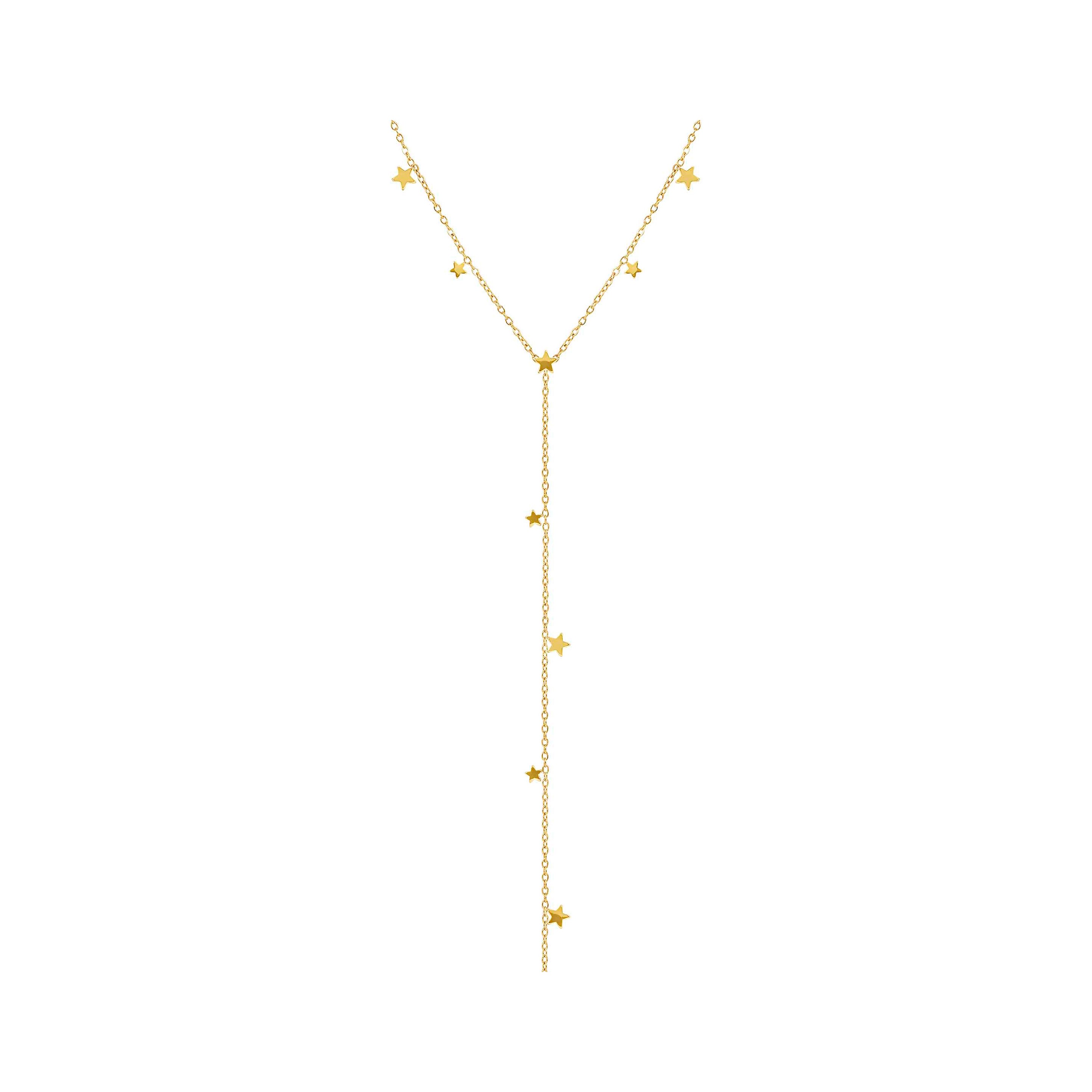 Eine goldfarbene Y-Halskette mit kleinen Sternen als Anhänger, gefertigt aus Gold PVD-beschichtetem Material, von Nomination, ideal für einen eleganten Look.