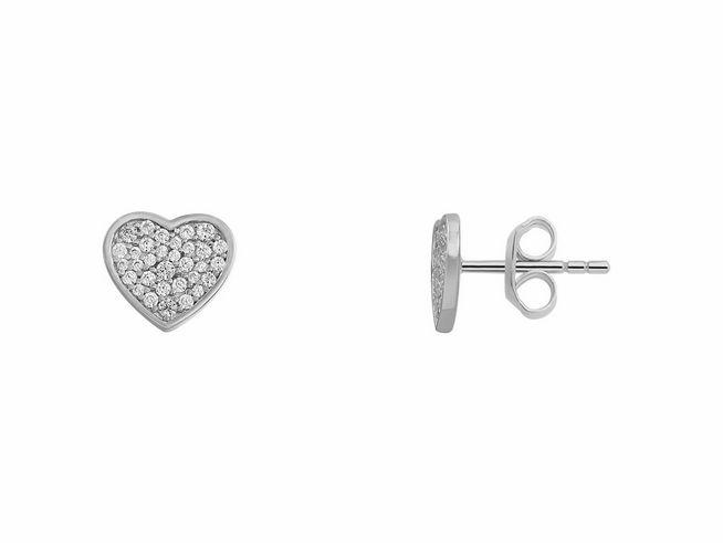 Xenox Sterling Silber Ohrringe XS3575 in Herzform mit funkelnden Zirkoniasteinen, romantisches Design für stilvolle Ohrschmuckliebhaber. Ideal für besondere Anlässe.