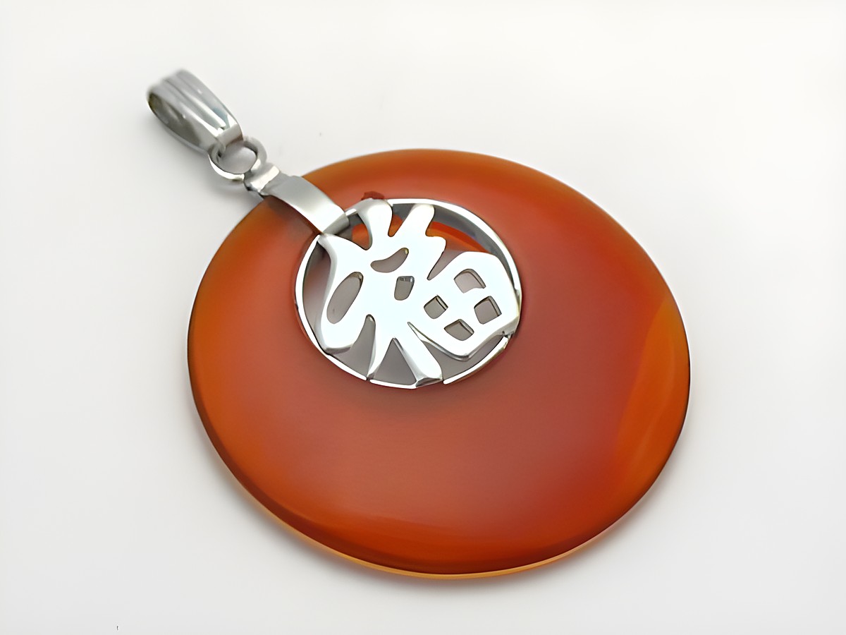 China rund Karneol Anhänger silberfarben, Hersteller Juwelier Harnisch, Anhänger mit Edelsteinen, bezaubernder Karneol mit filigranem silberfarbenem Detail.